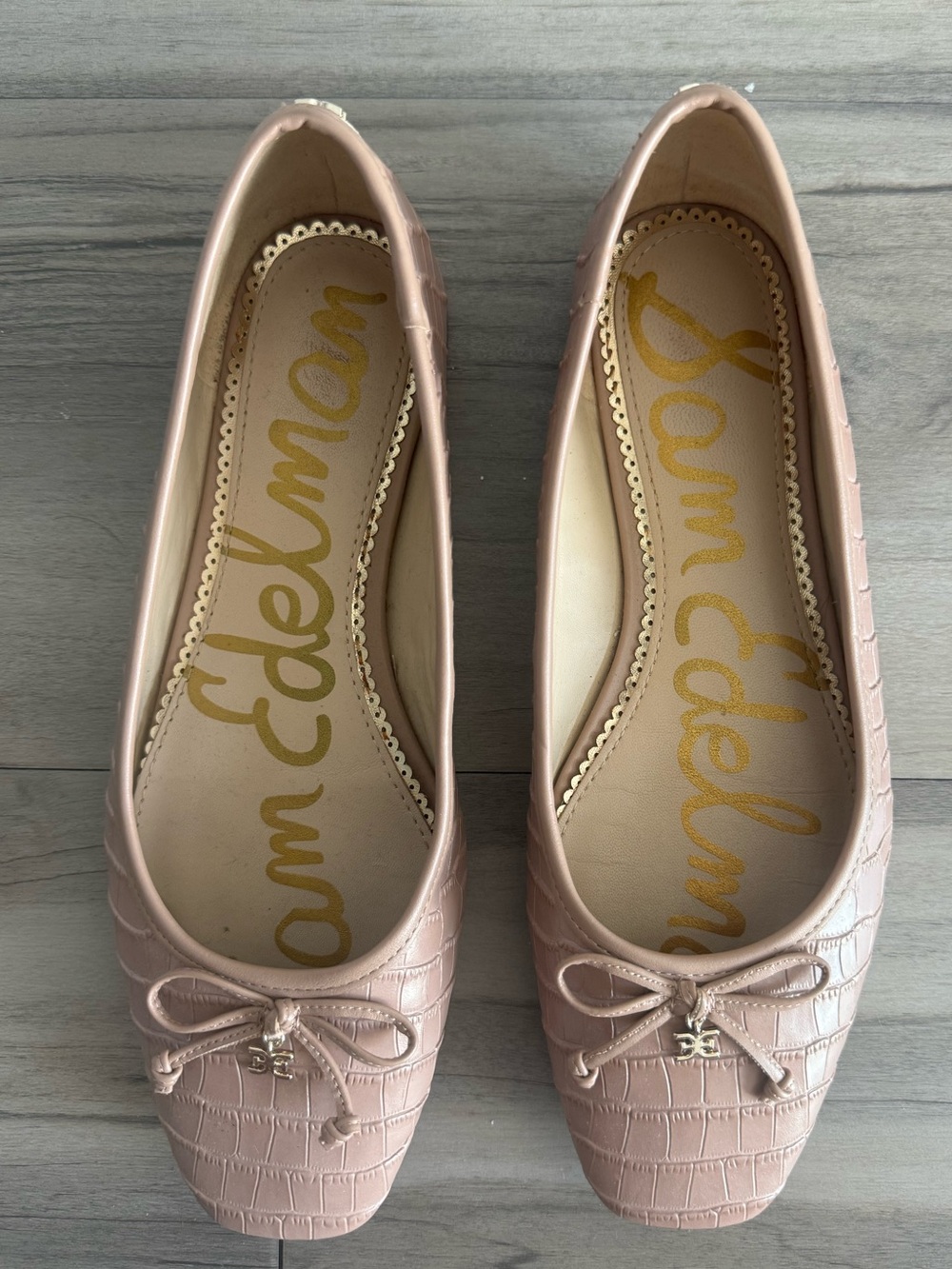Sam Edelman Jillie Dusty Pink Croc-Embossed Ballet Flats - Picture 1 of 7